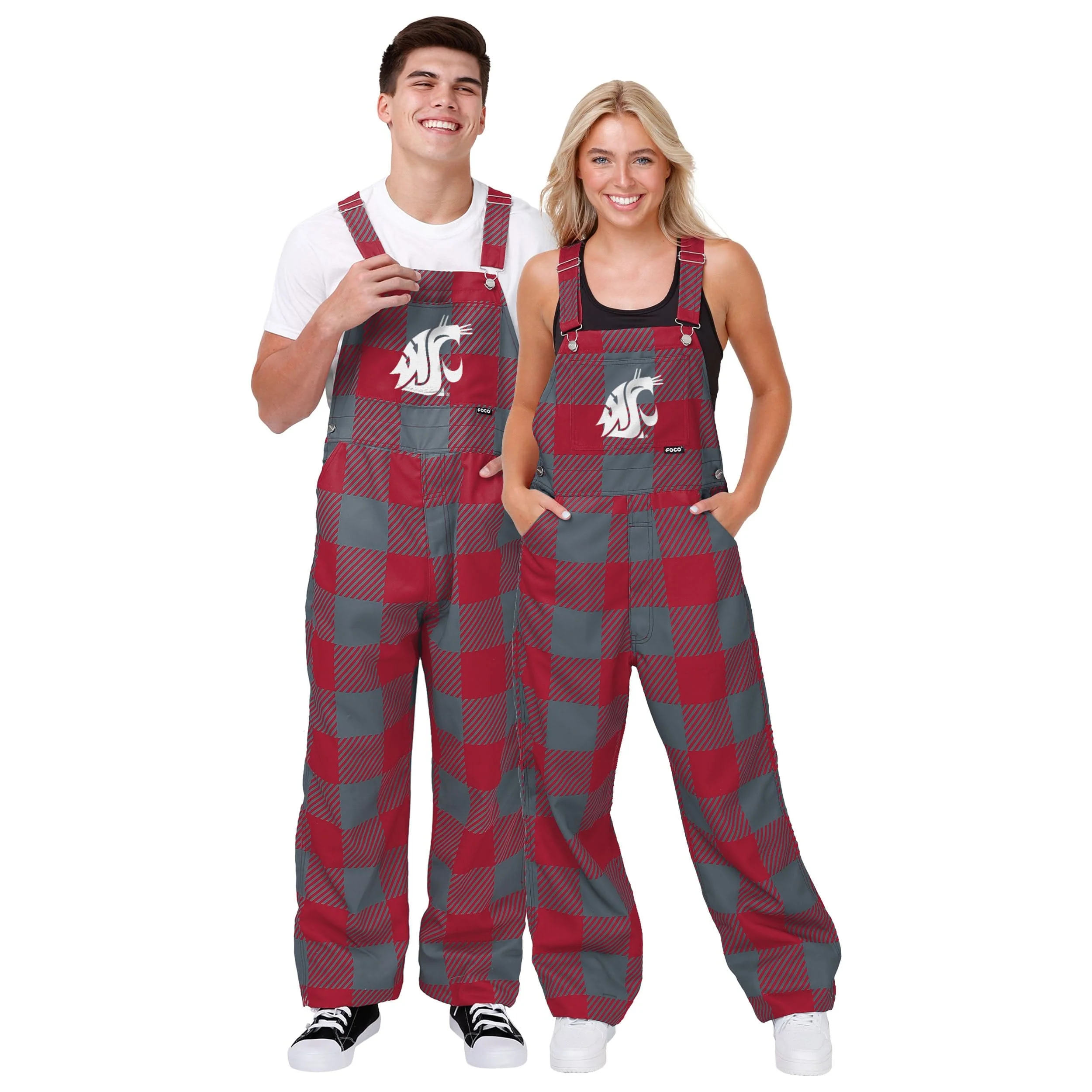 Washington State Cougars NCAA Womens Plaid Bib Overalls - Image 3