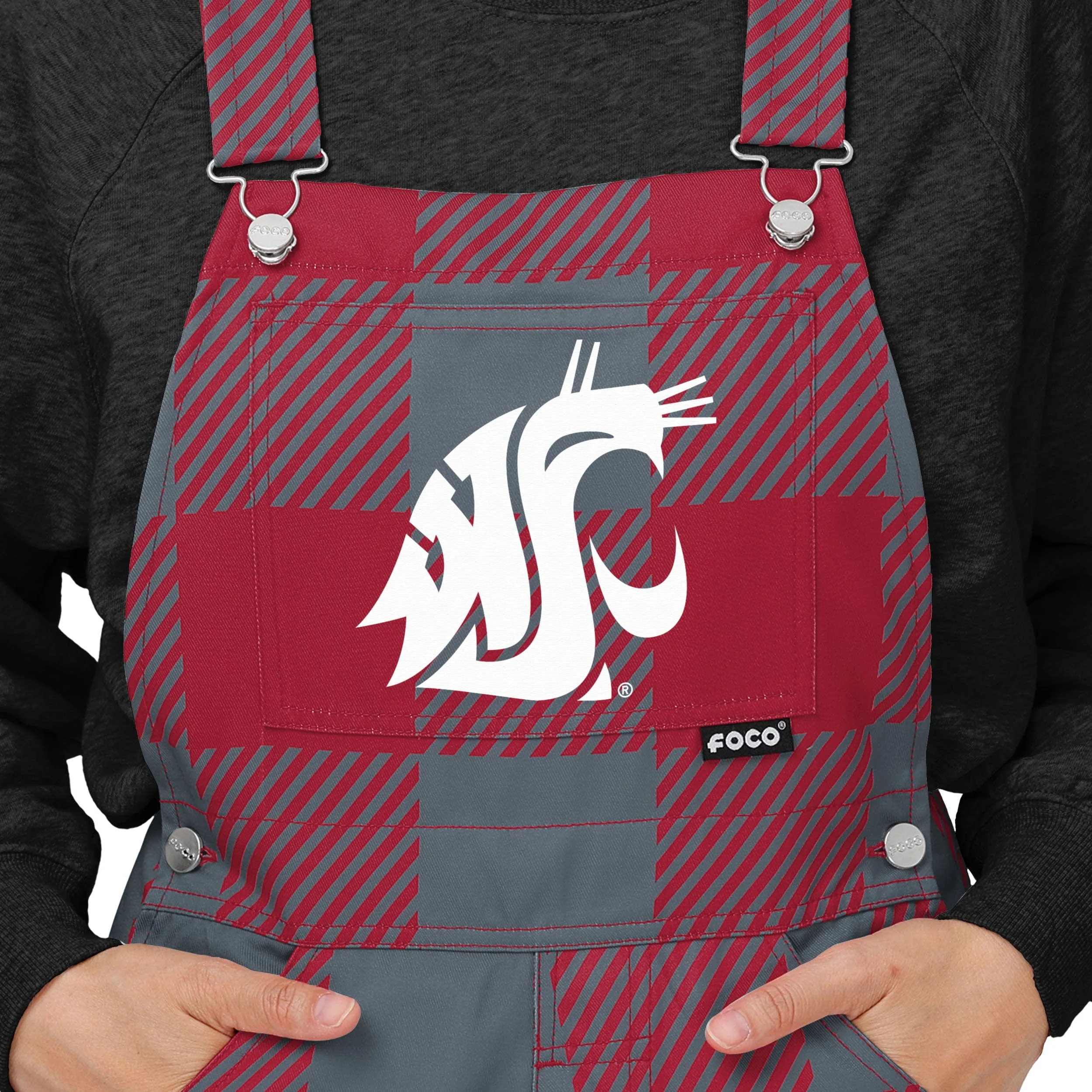 Washington State Cougars NCAA Womens Plaid Bib Overalls - Image 4