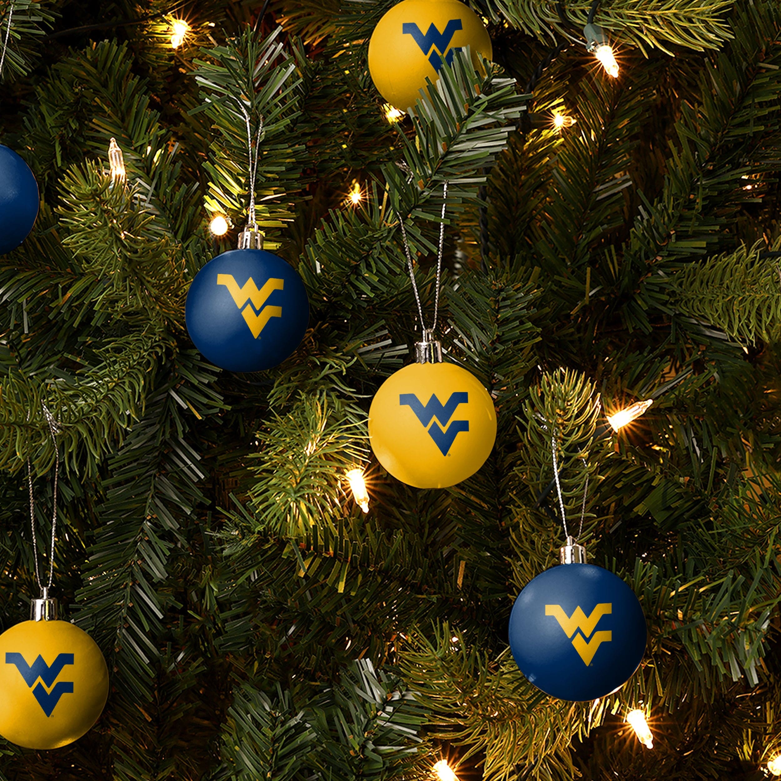 West Virginia Mountaineers NCAA 12 Pack Plastic Ball Ornament Set - Image 2