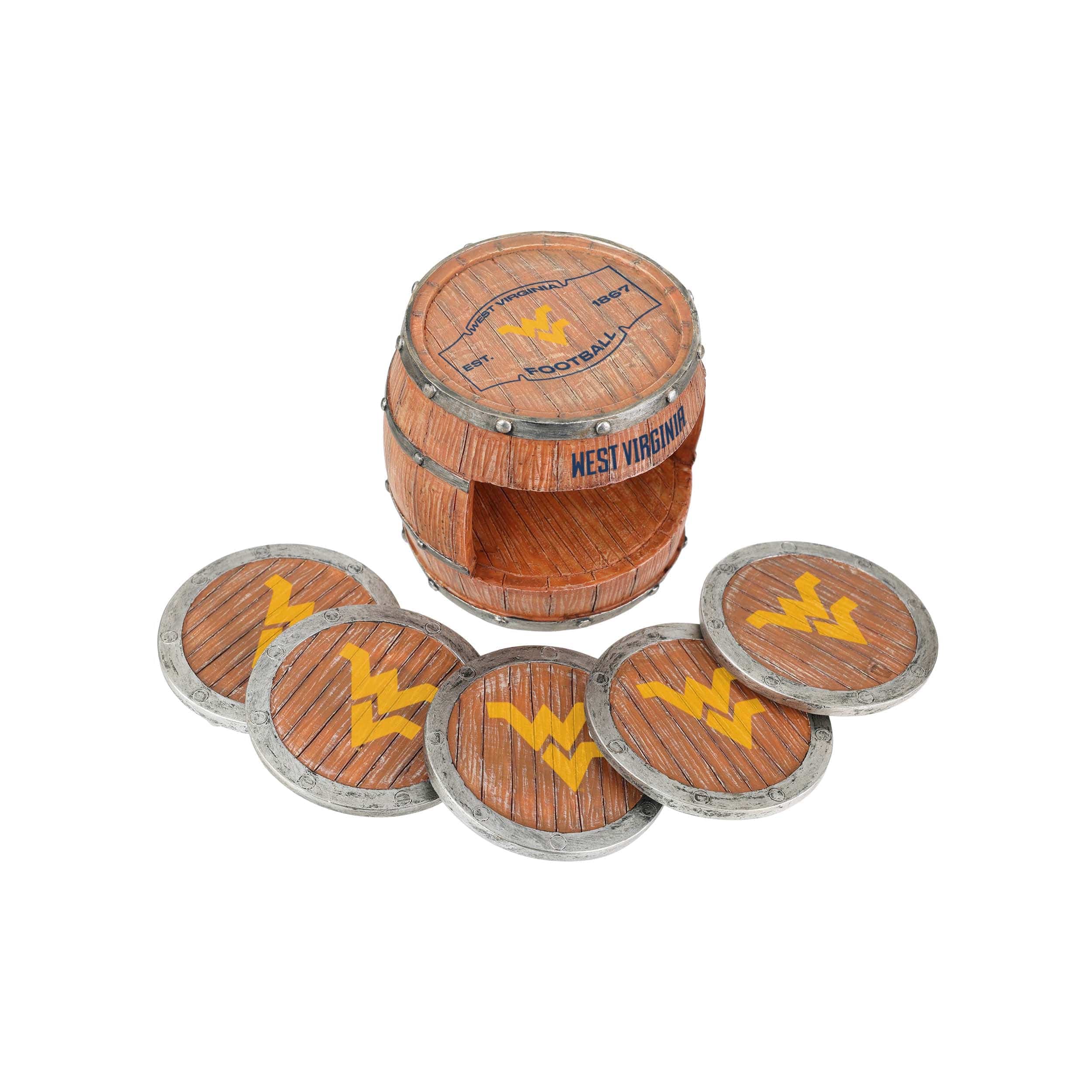 West Virginia Mountaineers NCAA 5 Pack Barrel Coaster Set - Image 3