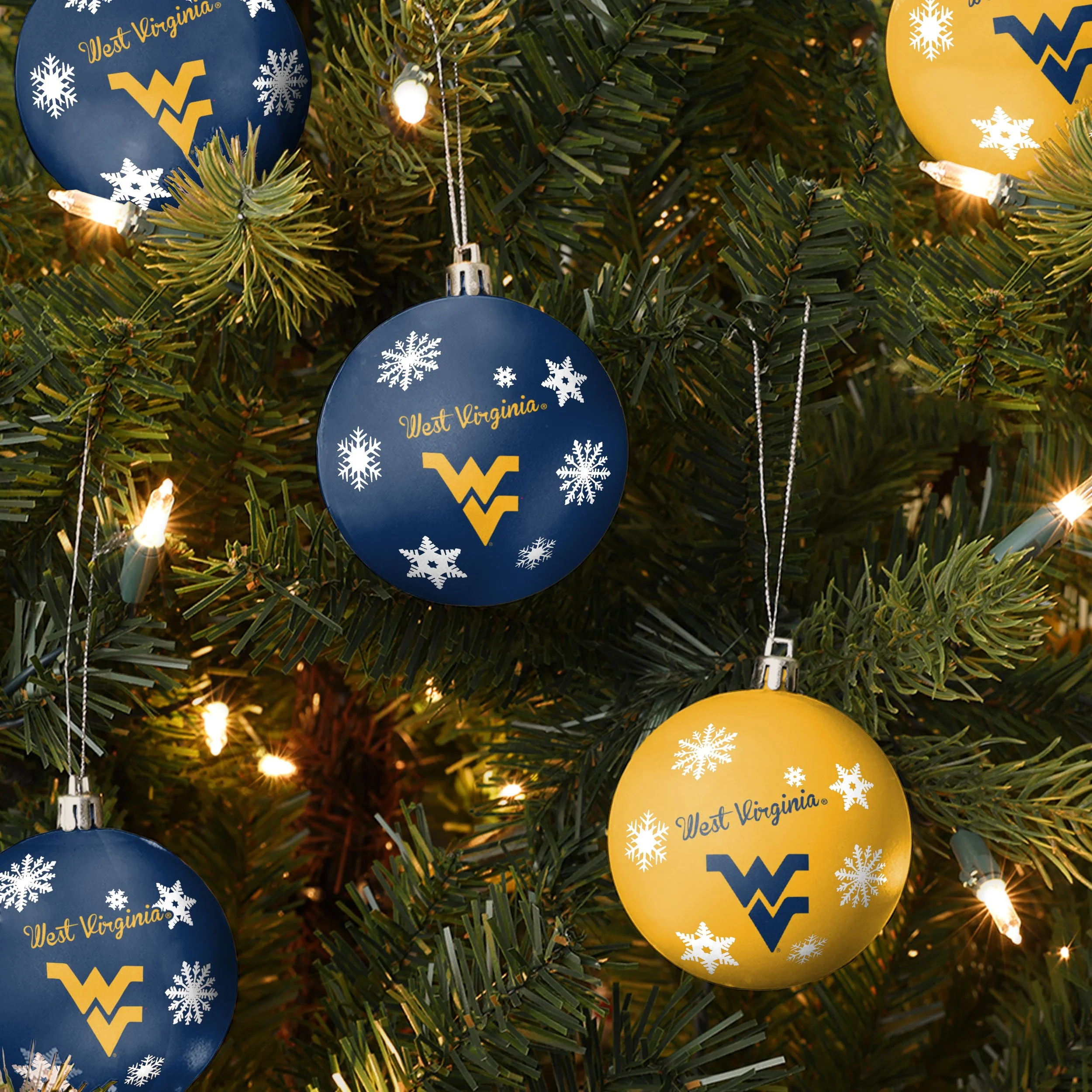 West Virginia Mountaineers NCAA 5 Pack Shatterproof Ball Ornament Set - Image 2