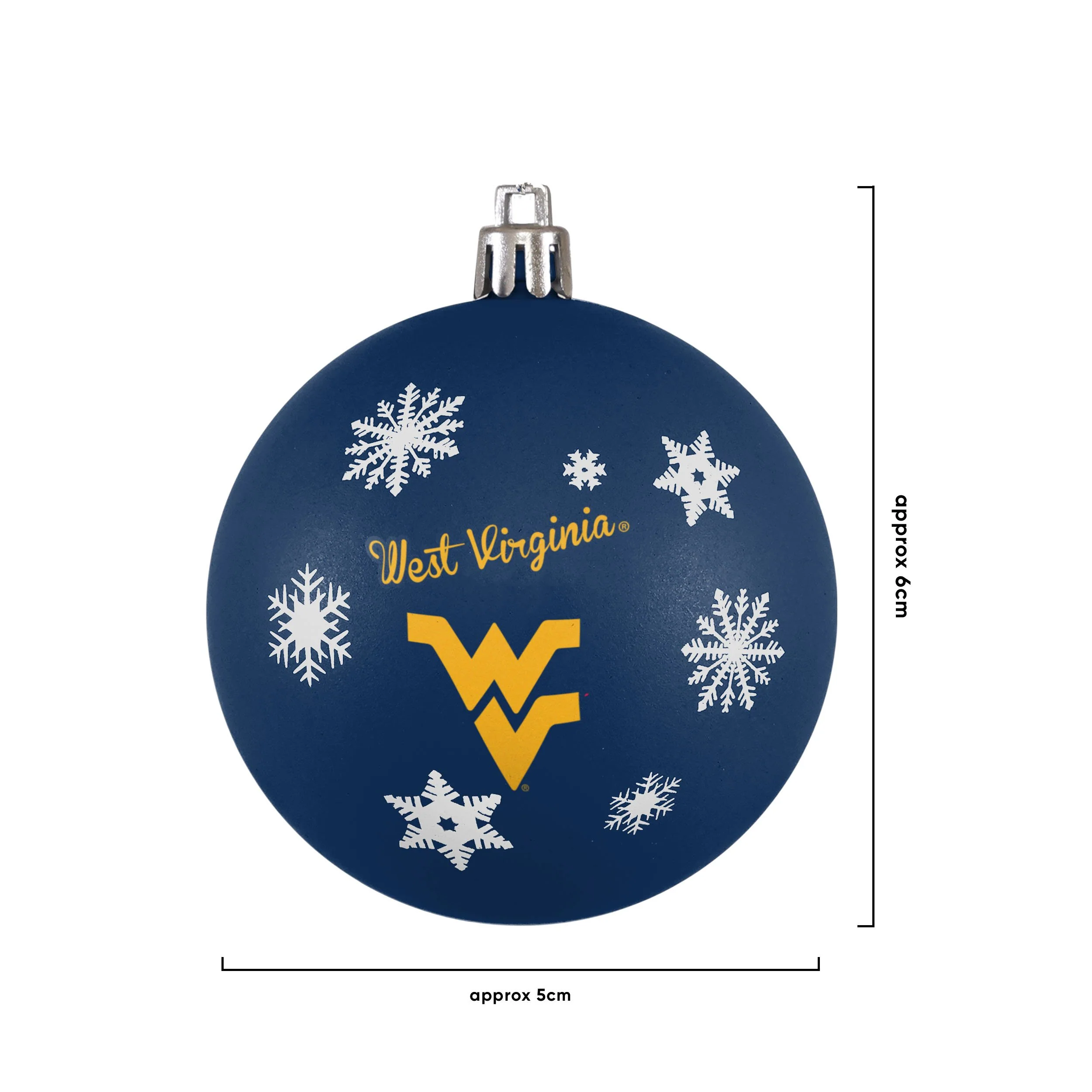 West Virginia Mountaineers NCAA 5 Pack Shatterproof Ball Ornament Set - Image 3