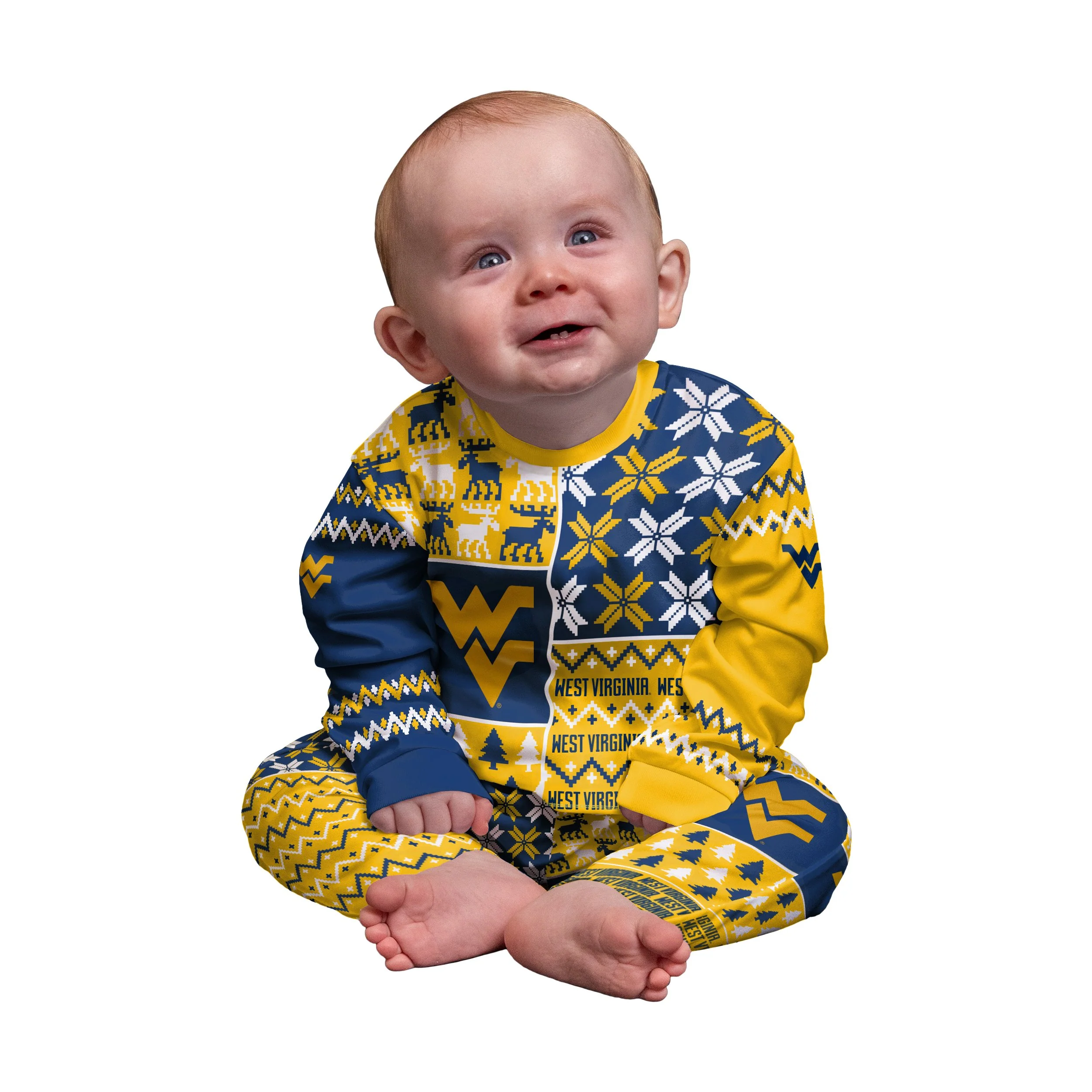 West Virginia Mountaineers NCAA Busy Block Family Holiday Pajamas - Image 2