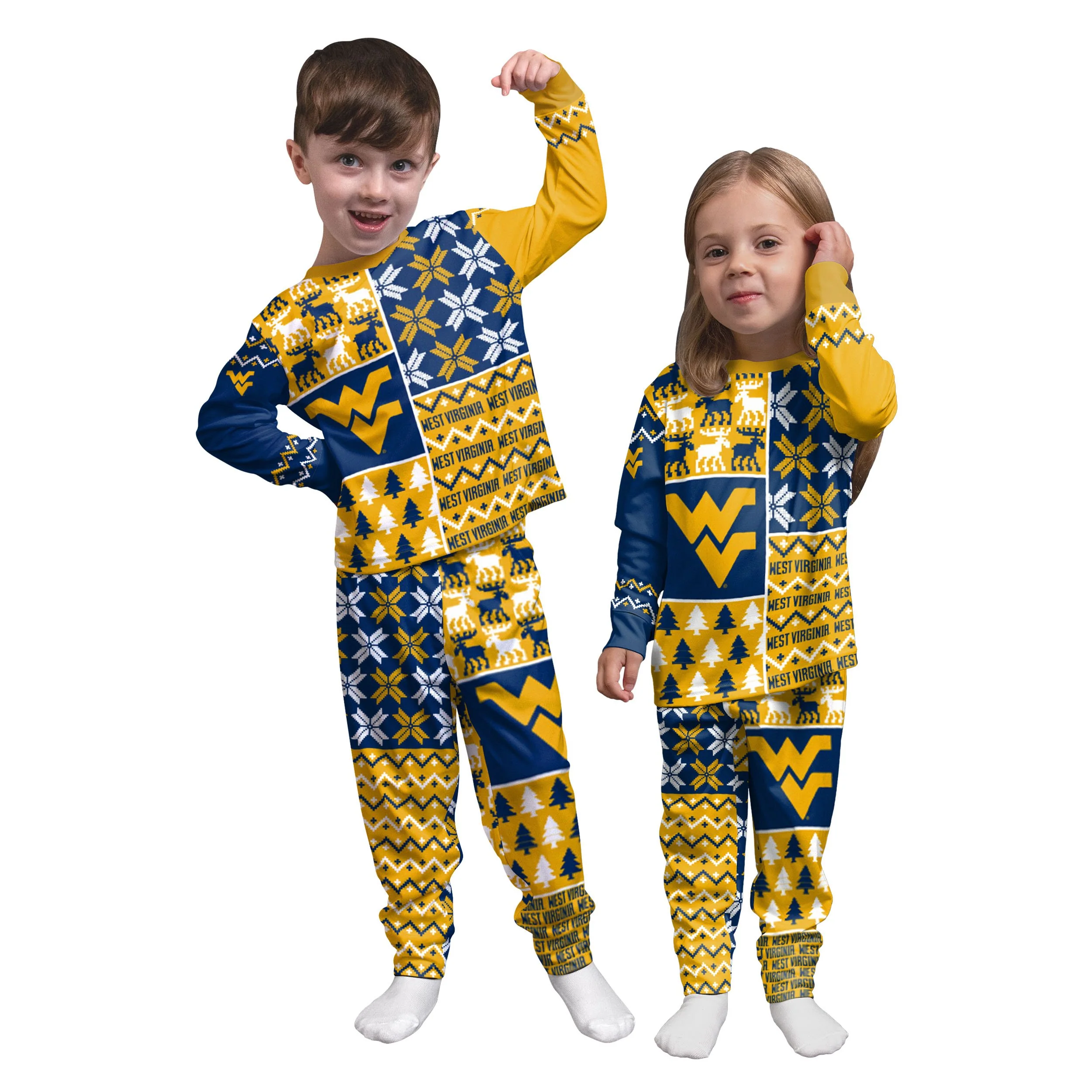 West Virginia Mountaineers NCAA Busy Block Family Holiday Pajamas - Image 3