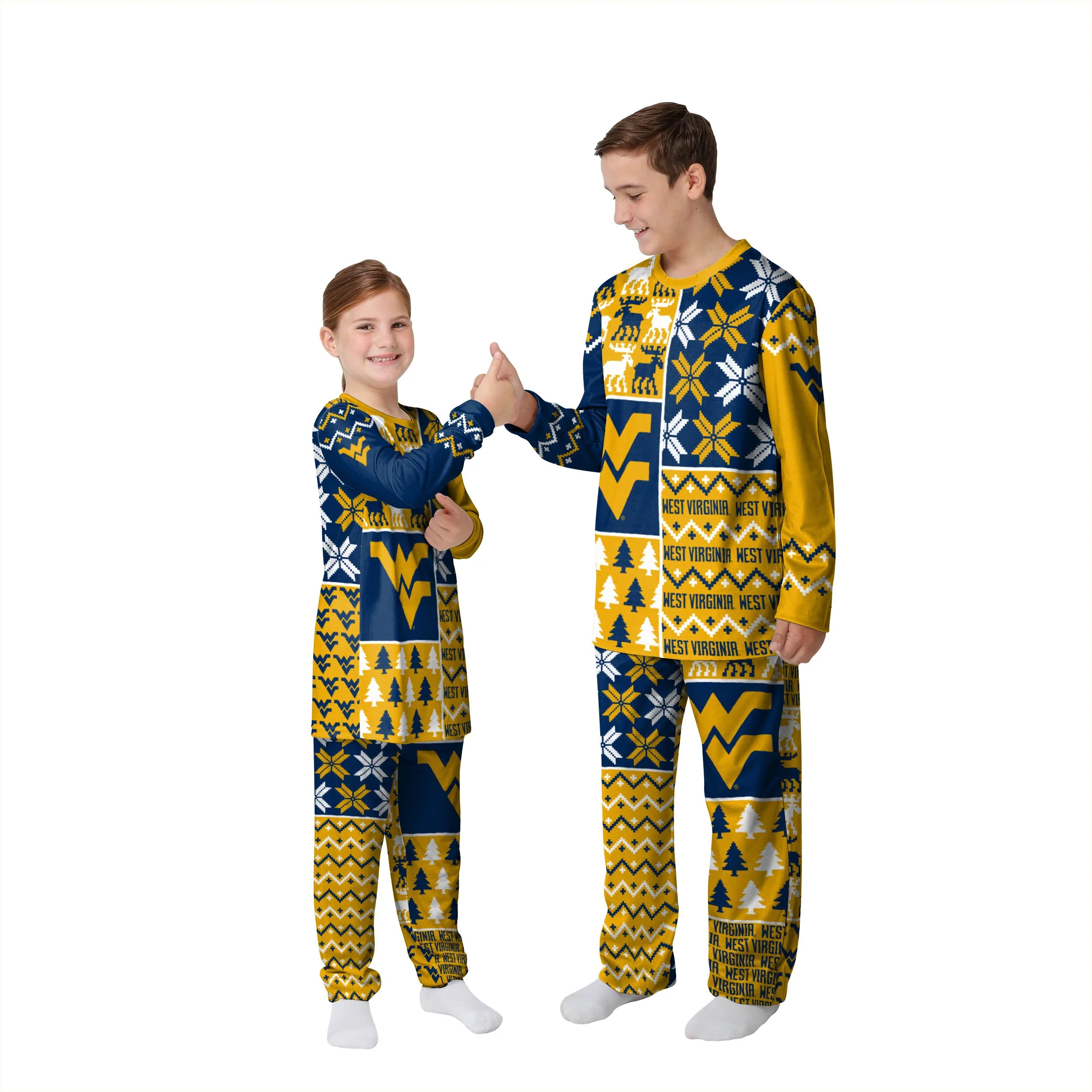 West Virginia Mountaineers NCAA Busy Block Family Holiday Pajamas - Image 4