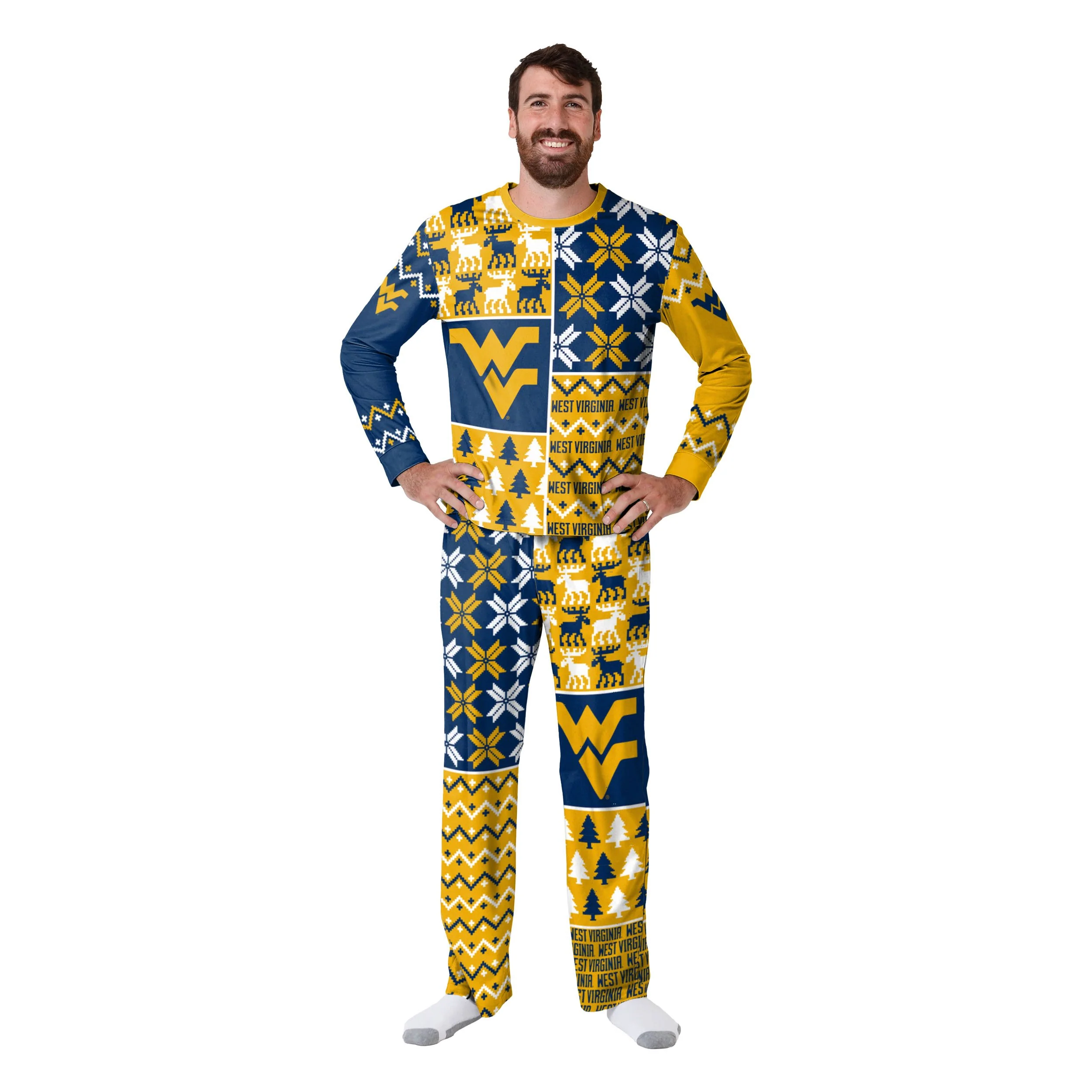 West Virginia Mountaineers NCAA Busy Block Family Holiday Pajamas - Image 5