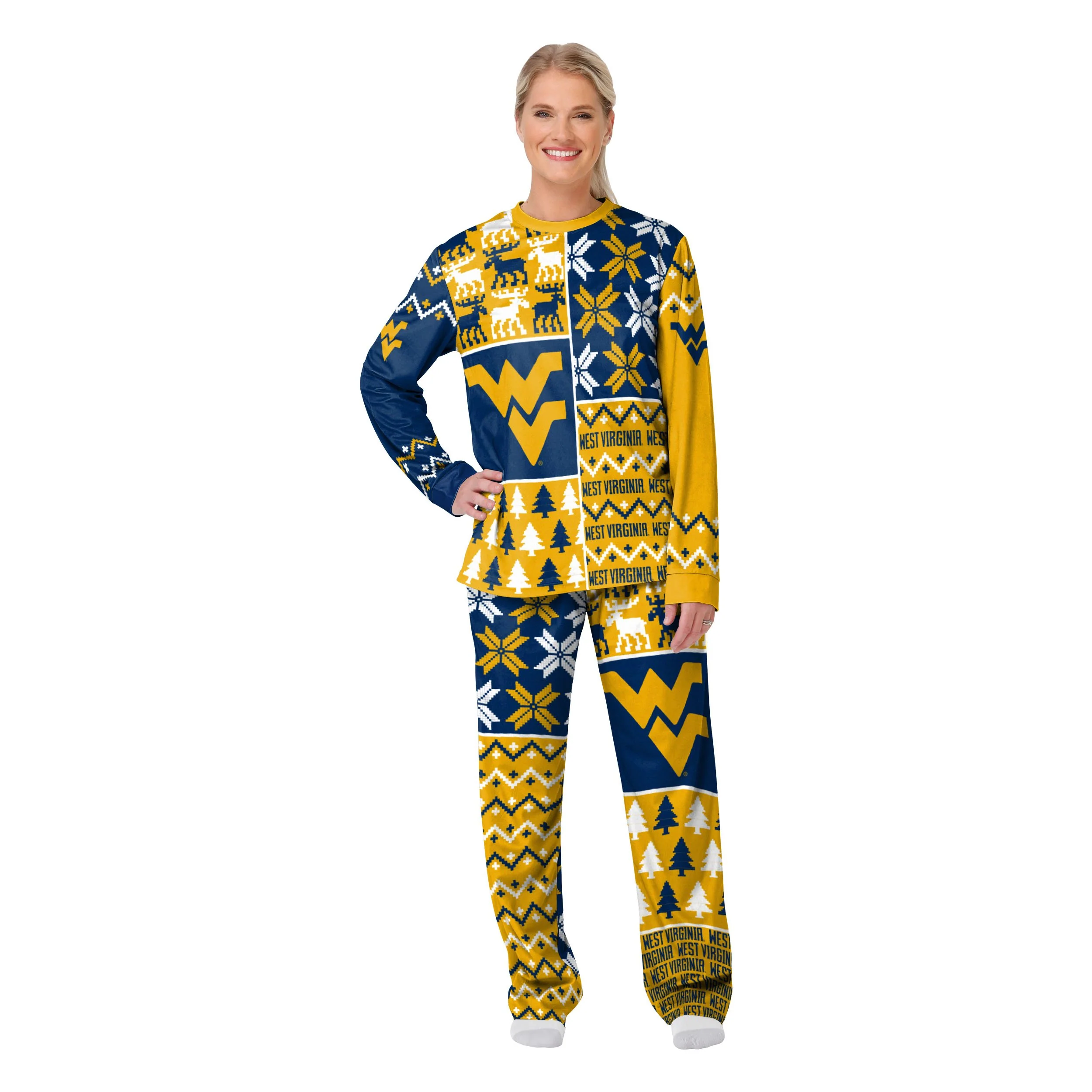 West Virginia Mountaineers NCAA Busy Block Family Holiday Pajamas - Image 6