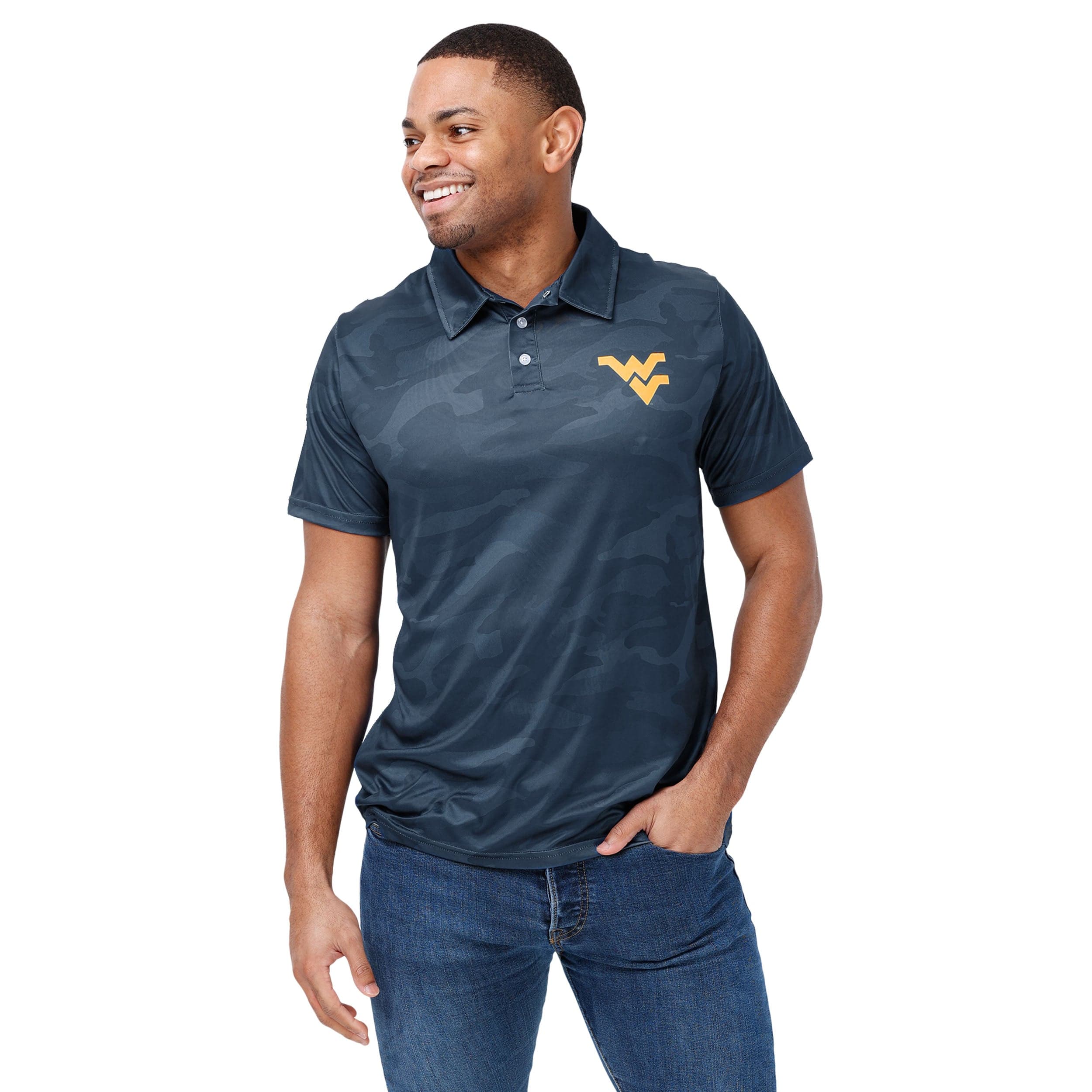 West Virginia Mountaineers NCAA Mens Color Camo Polyester Polo - Image 2