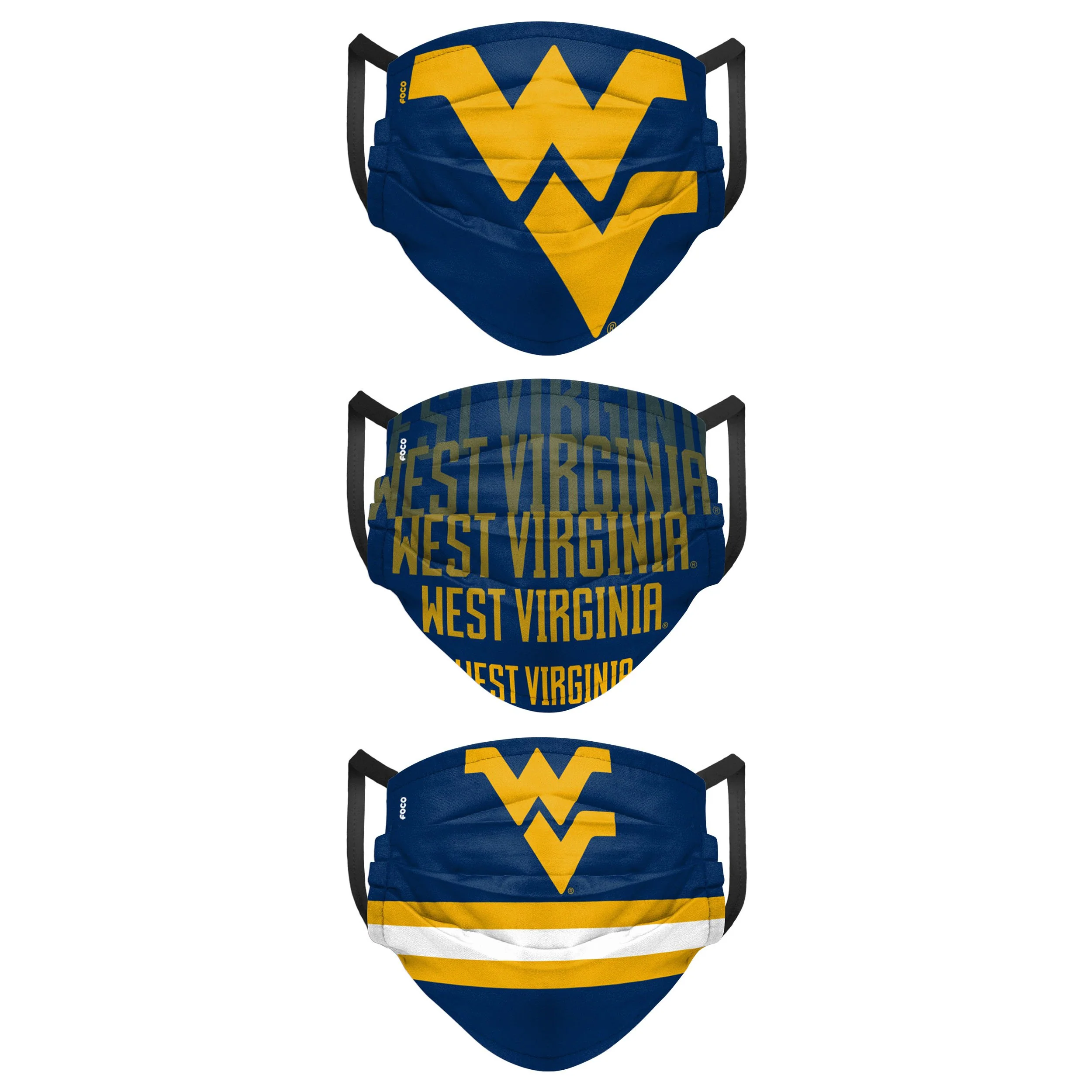 West Virginia Mountaineers NCAA Mens Matchday 3 Pack Face Cover - Image 2