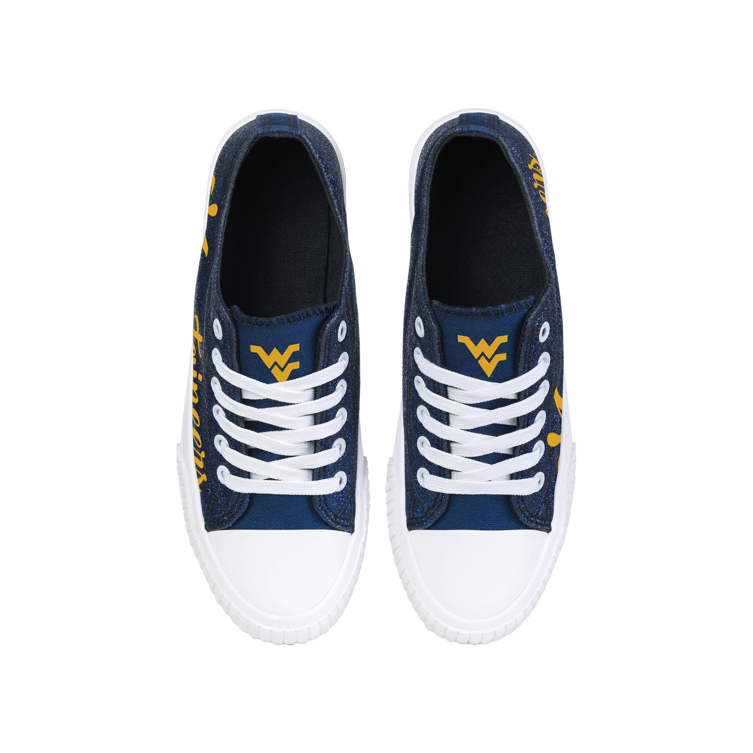 West Virginia Mountaineers NCAA Womens Color Glitter Low Top Canvas Shoes - Image 4