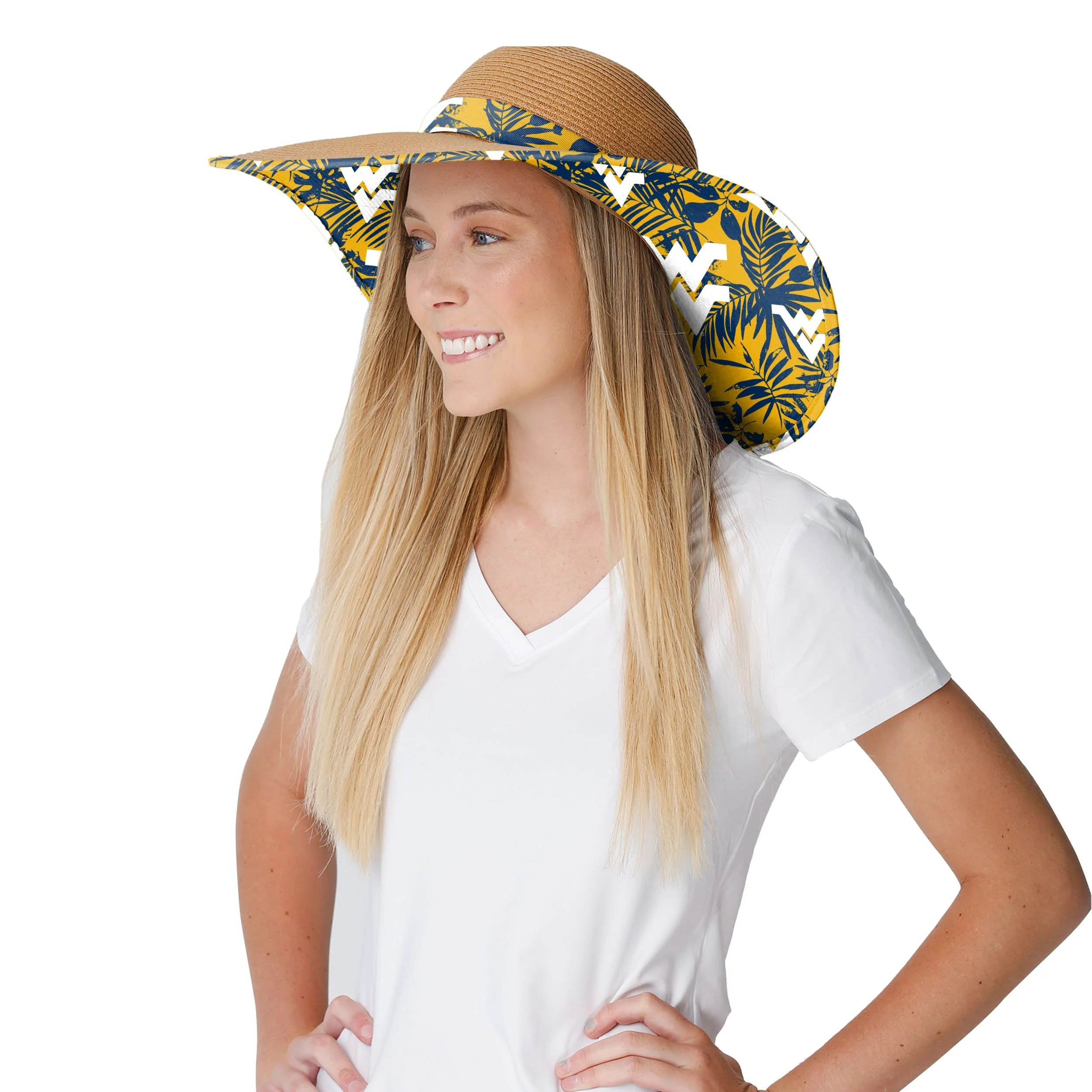 West Virginia Mountaineers NCAA Womens Floral Straw Hat - Image 3