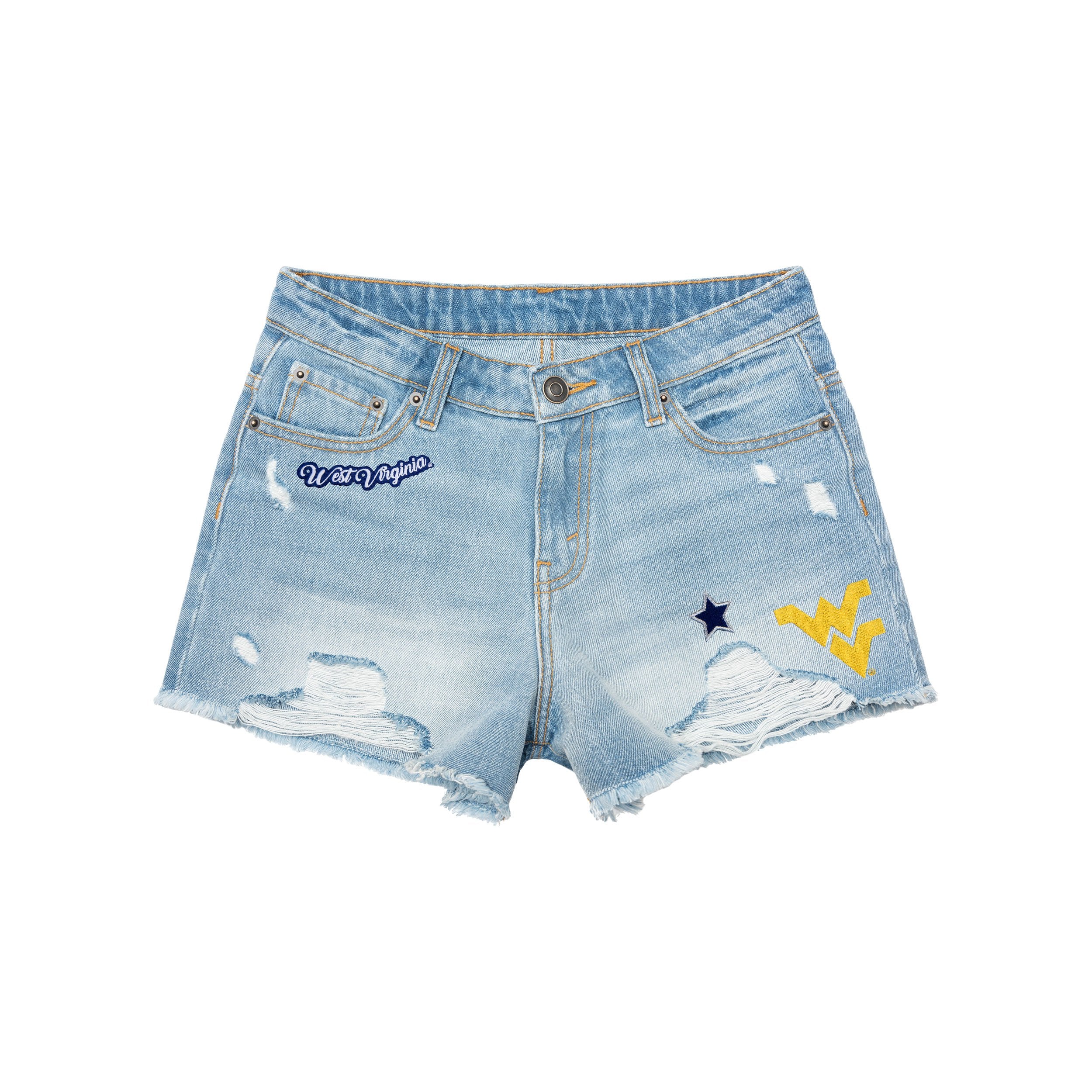 West Virginia Mountaineers NCAA Womens Team Logo Denim Shorts - Image 3