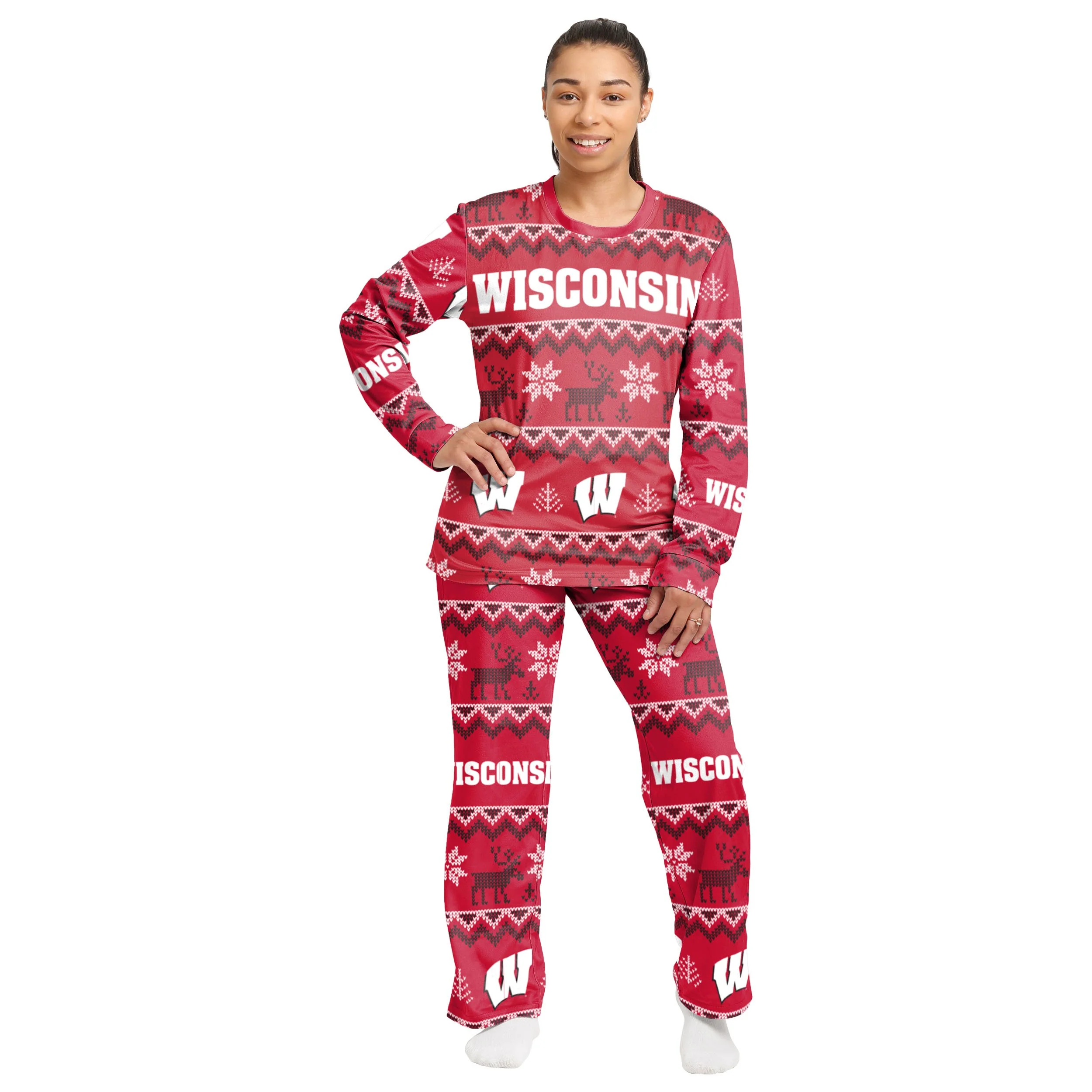 Wisconsin Badgers NCAA Ugly Pattern Family Holiday Pajamas - Image 5