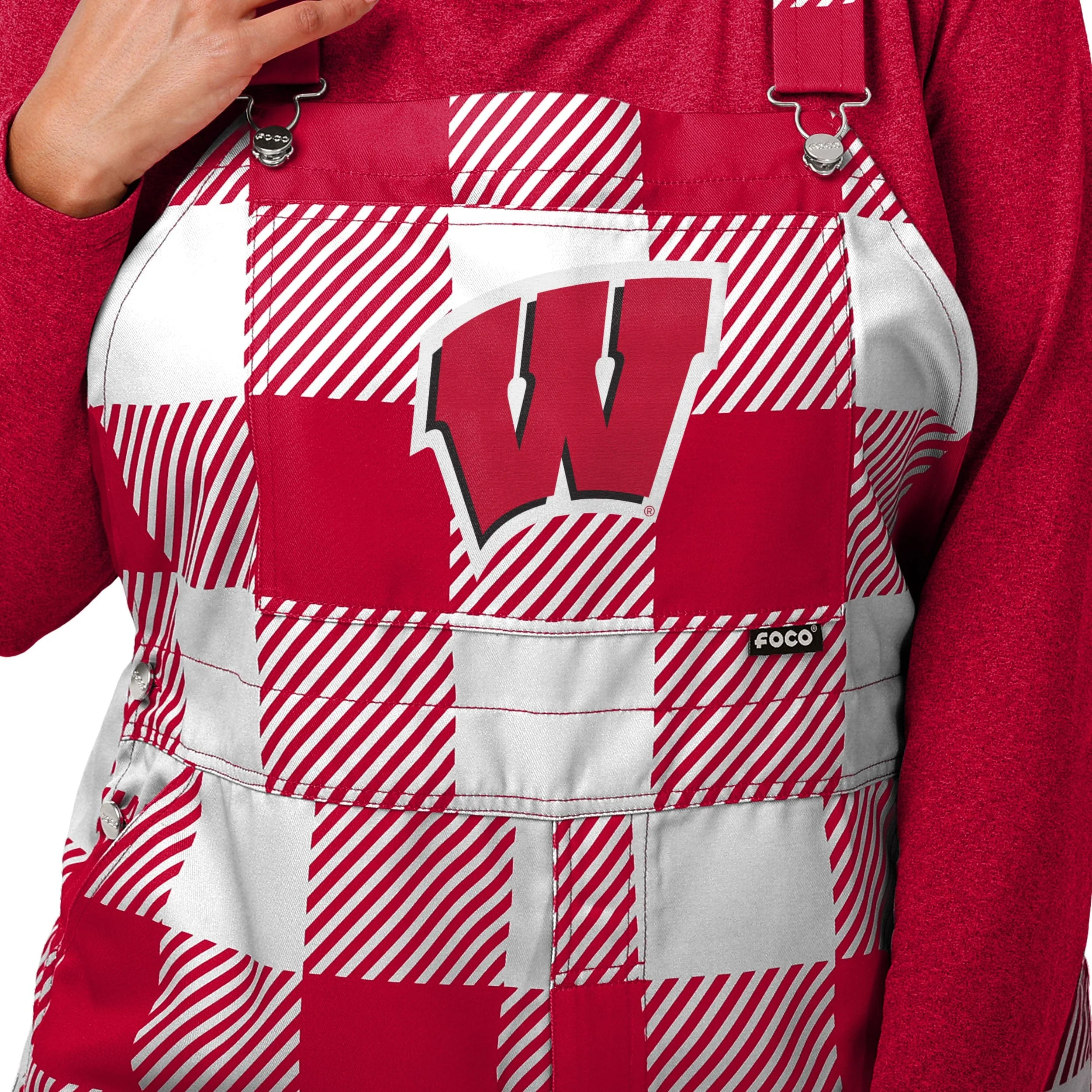 Wisconsin Badgers NCAA Womens Plaid Bib Overalls - Image 4