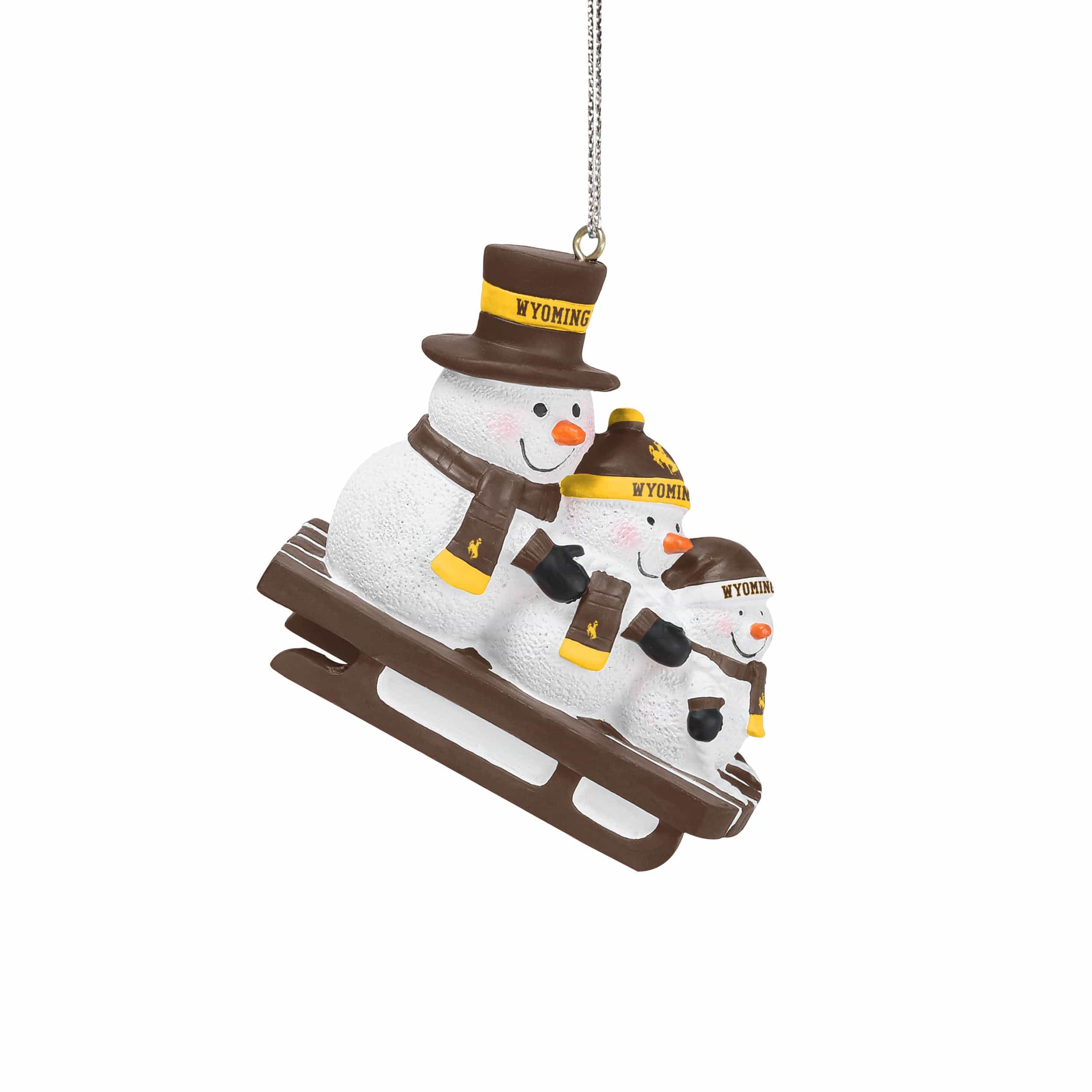 Wyoming Cowboys NCAA Sledding Snowmen Ornament - Image 2