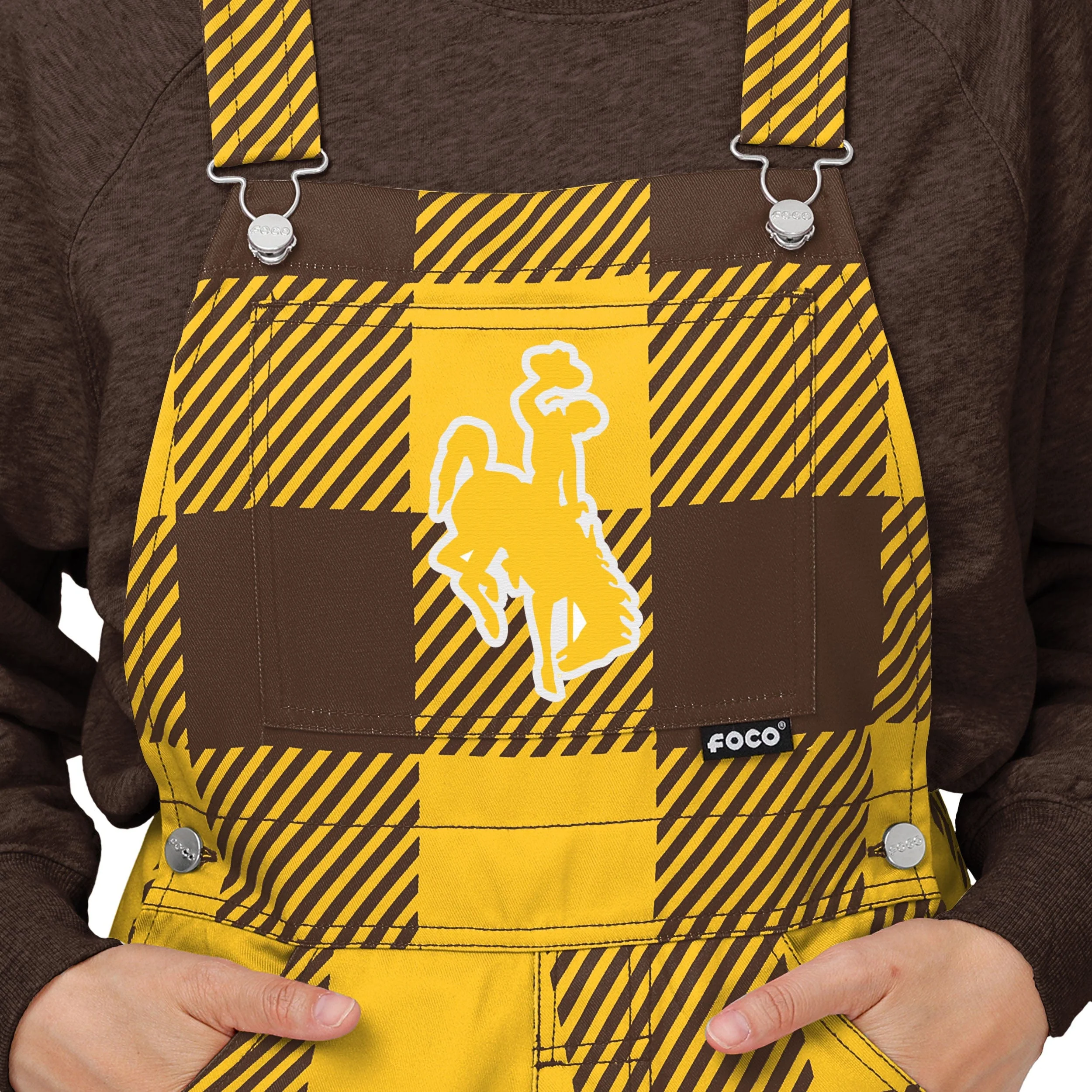 Wyoming Cowboys NCAA Womens Plaid Bib Overalls - Image 4